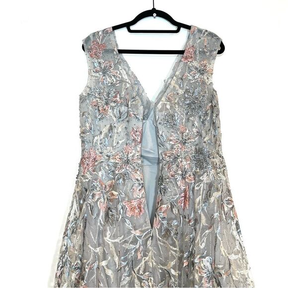Mac Duggal 20263 Womens Size 8 Silver Pink Floral Embroidery Gown Maxi Dress - Picture 11 of 11
